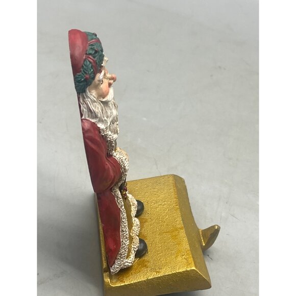 Christmas Santa Close stocking hanger tree lamp horn gold green wreath 5" READ - Picture 5 of 6
